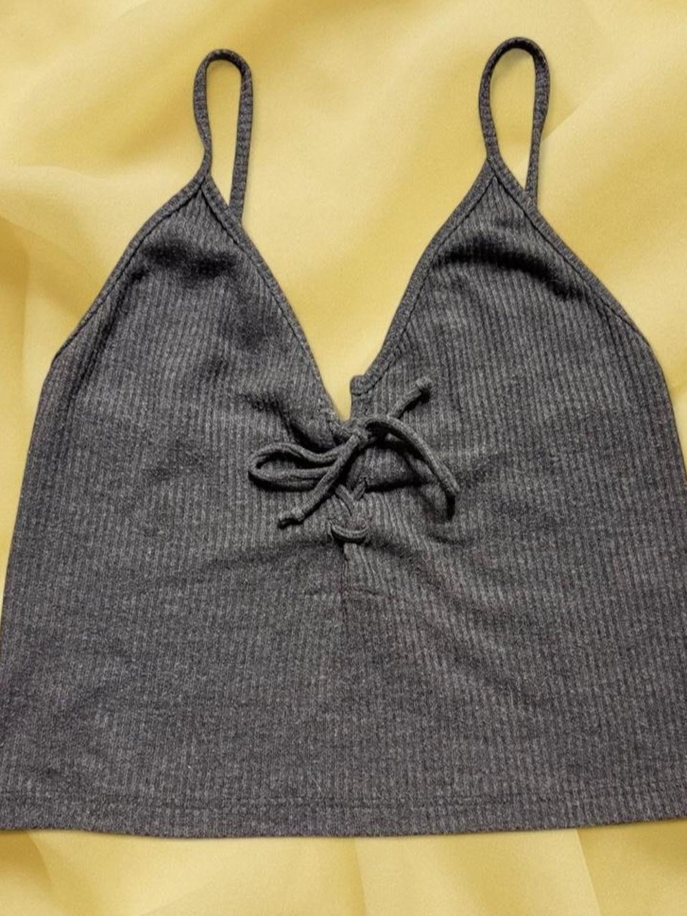 Charcoal Ribbed Lace-Up Cami Tank Top
